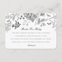 Black Toile Flora Books for Baby Invitation Insert
