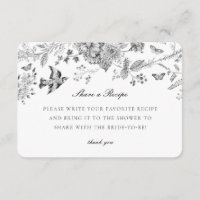 Black Toile Floral Share Recipe Invitation Insert