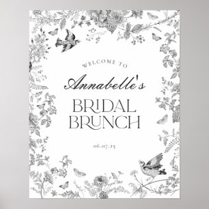 Black Toile Jouy Floral Bridal Brunch Welcome Sign