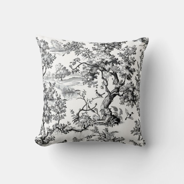 Black Toile Print  Cushion (Front)