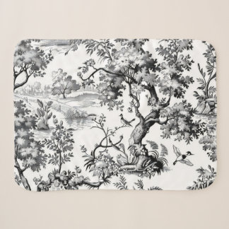 Black Toile Print Sherpa Blanket