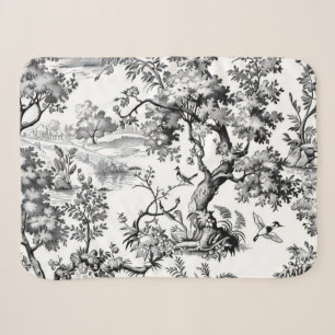 Black Toile Print Sherpa Blanket