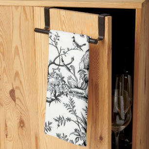 Black Toile Print Tea Towel