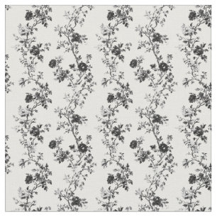 Black Toile Vertical Floral Branches Fabric