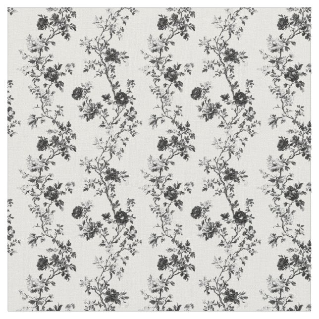 Black Toile Vertical Floral Branches Fabric (Close Up)