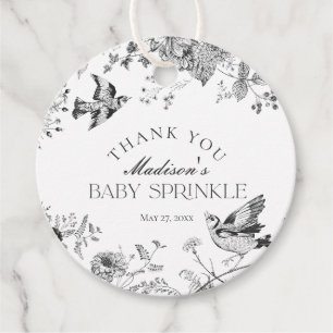 Black Toile Vintage Floral Baby Sprinkle Favour Tags