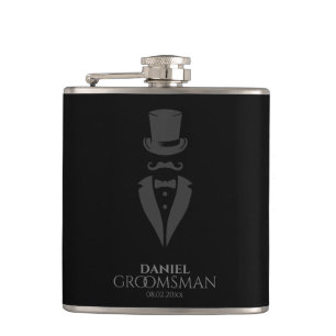 Black Top-hat & Tux Personalised Groomsmen Flask