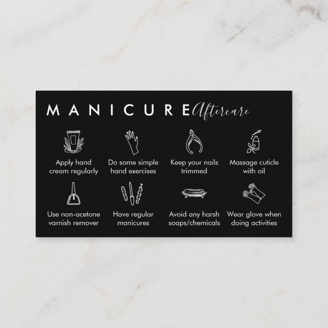 Black Top manicure aftercare tips Business Card (Back)