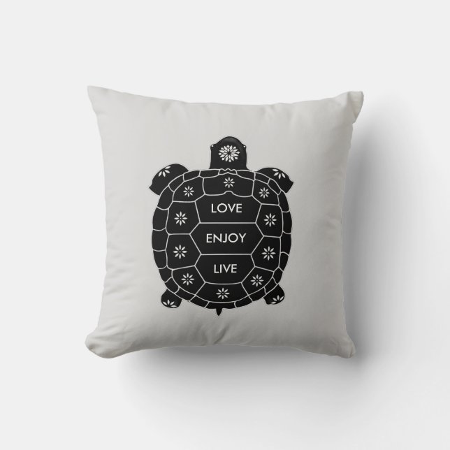 Black Tortoise Art on Light Silver Grey Cushion (Front)