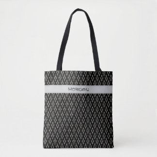 Black Tote Bag with White "V" Pattern