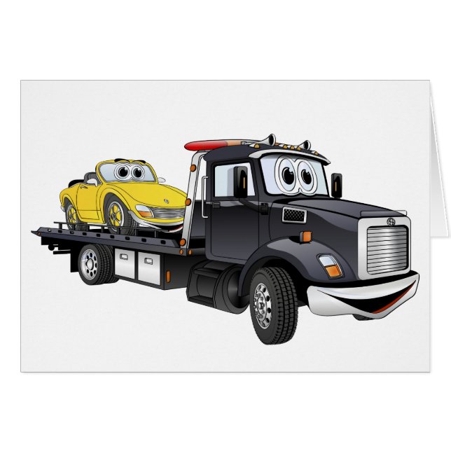 Black Tow Truck Flatbed Cartoon (Front Horizontal)