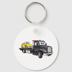 Black Tow Truck Flatbed Cartoon Key Ring