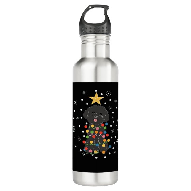 Black Toy Poodle Christmas Tree Classic T-Shirt 710 Ml Water Bottle (Front)