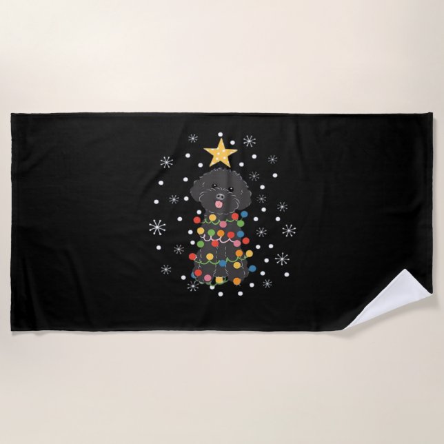 Black Toy Poodle Christmas Tree Classic T-Shirt Beach Towel (Front)