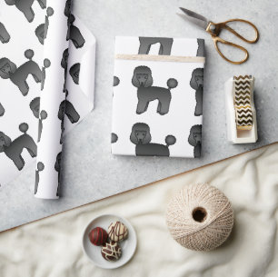 Black Toy Poodle Cute Cartoon Dog Pattern Wrapping Paper