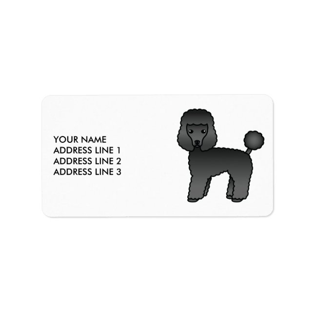 Black Toy Poodle Cute Cartoon Dog & Text Label (Front)