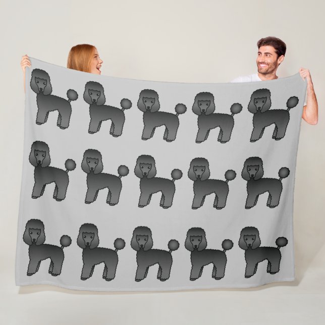Black Toy Poodles Pattern On Grey Background Fleece Blanket (In Situ)