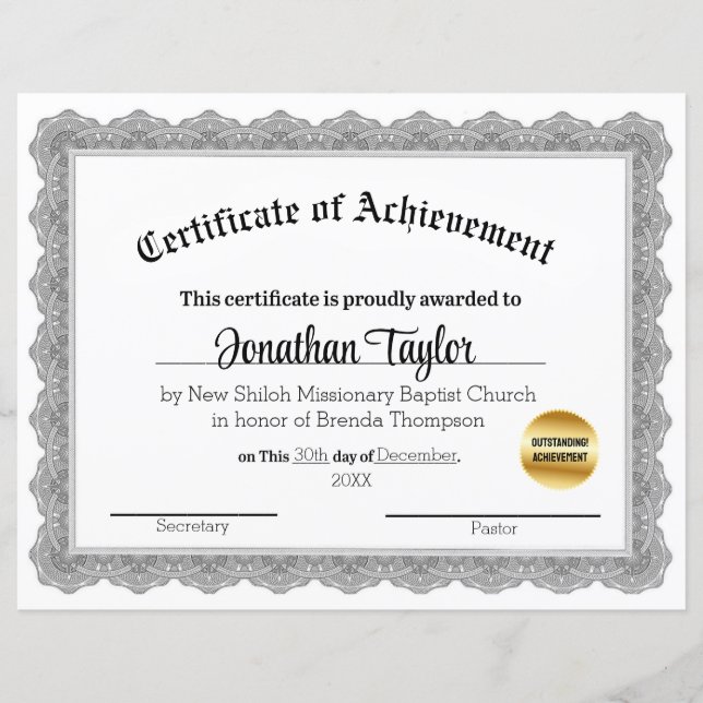 Black Traditional Certificate of Achievement (Front)