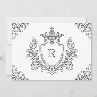 Black Traditional Crest Initial Monogram Baptism Invitation