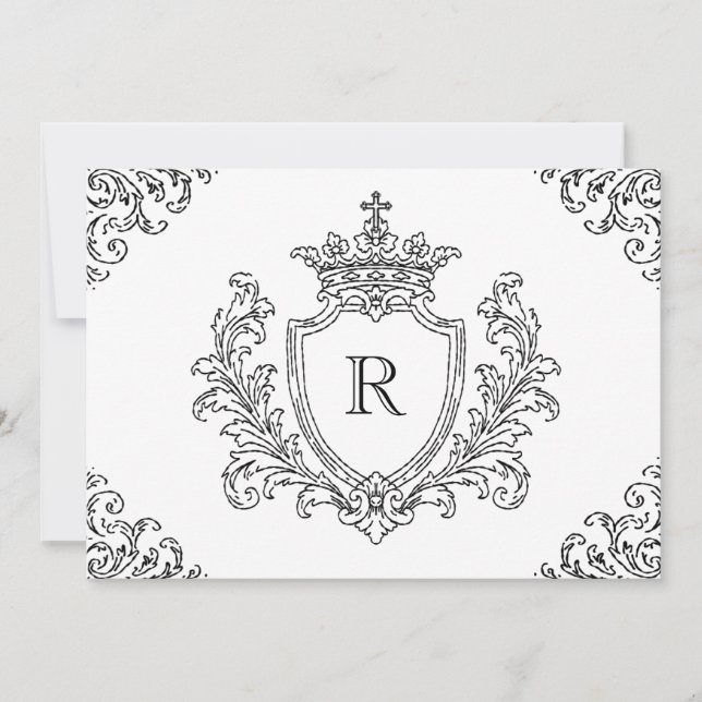 Black Traditional Crest Initial Monogram Baptism  Invitation (Front)