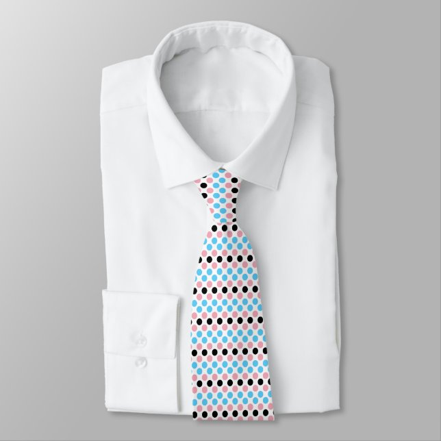 Black transgender Pride Flag Colours Polkadots Tie (Tied)