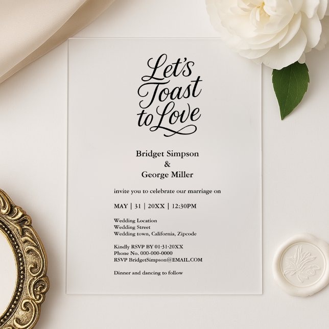 black transparent toast to love Elegant Wedding  Acrylic Invitations (Creator Uploaded)
