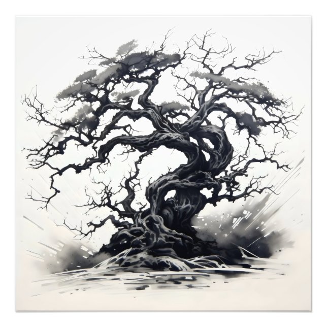 Black Tree Abstract Ink Painting Photo Print (Front)