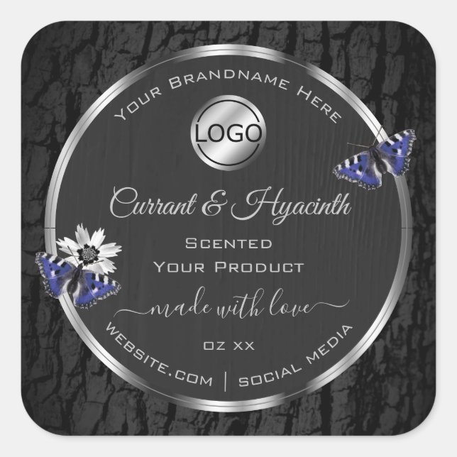 Black Tree Bark Silver Frame Product Labels Logo (Front)