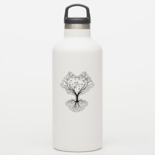 Black Tree of life heart water bottle