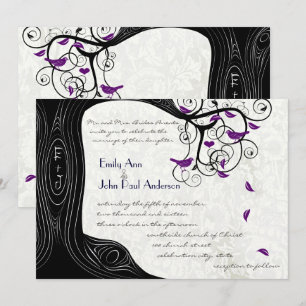 Black Tree Purple Birds Wedding Invitations