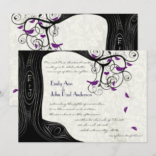 Black Tree Purple Birds Wedding Invitations