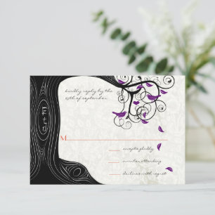 Black Tree Purple Birds Wedding Invitations
