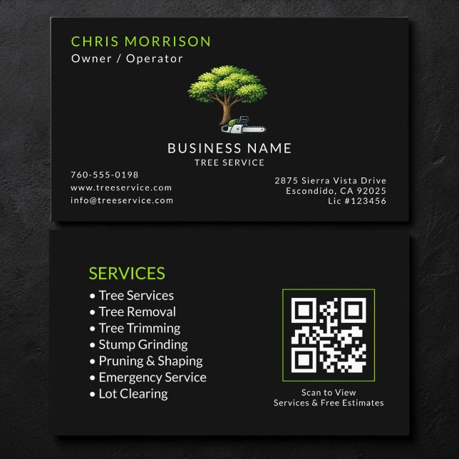 Black Tree Services QR Code Business Card (Creator Uploaded)