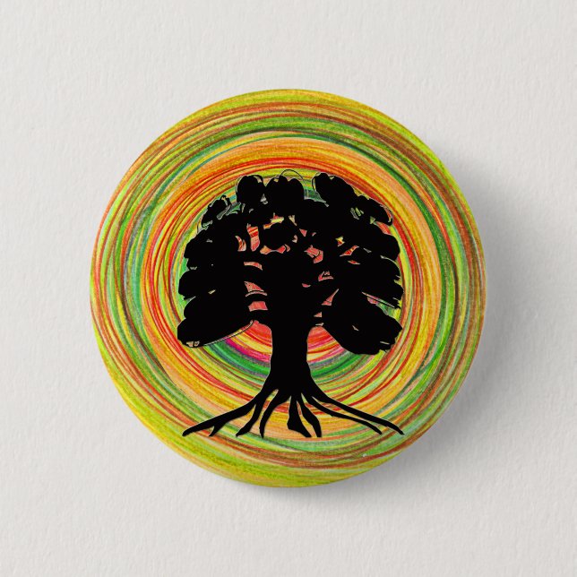Black Tree Sun design brooch 6 Cm Round Badge (Front)