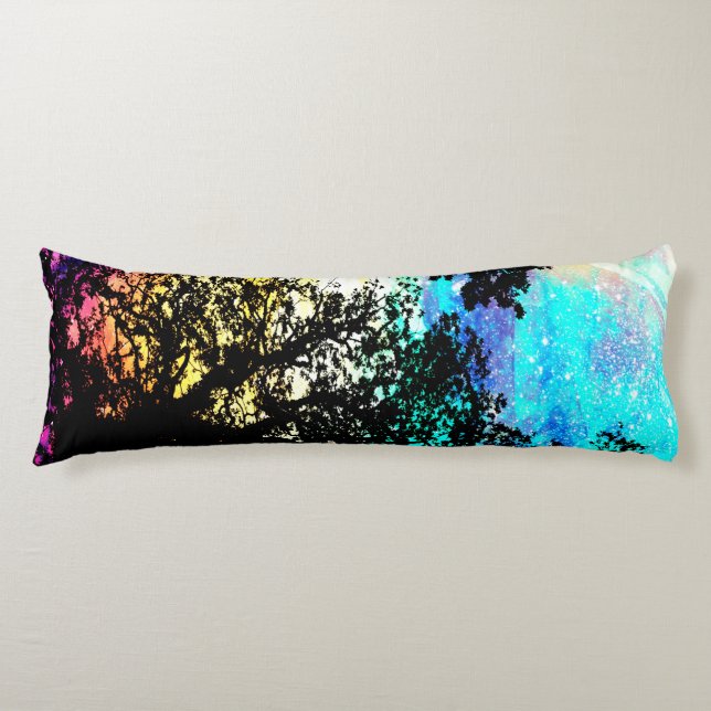 Black Trees Colourful Space Body Pillow (Front)