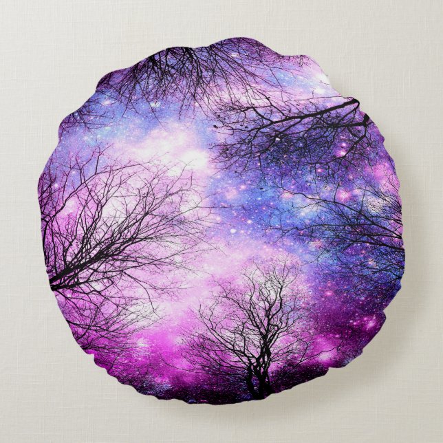 Black Trees Fuchsia Violet Space Pillow (Back)