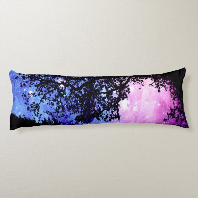 Black Trees Lavender Blue Space Body Pillow (Back)