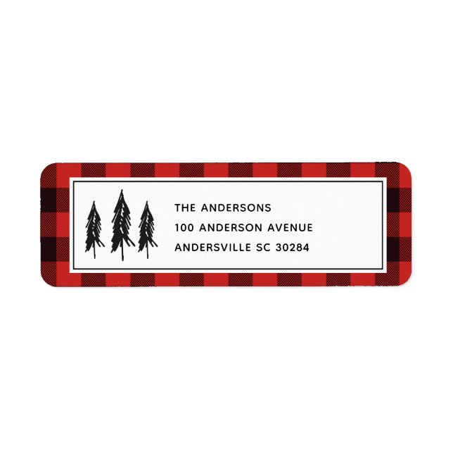 Black Trees Red Flannel Christmas Return Address (Front)