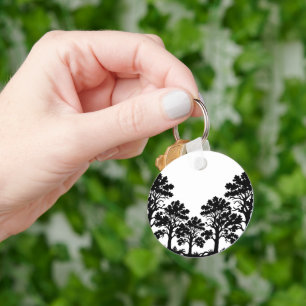 Black Trees Silhouette Round Keychain