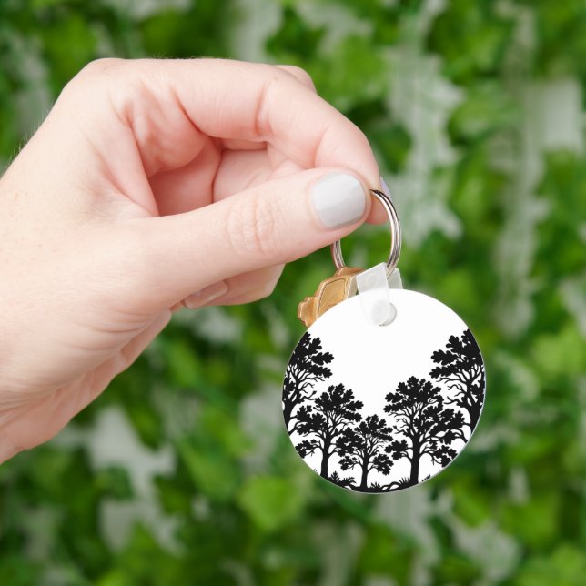 Black Trees Silhouette Round Keychain (Hand)