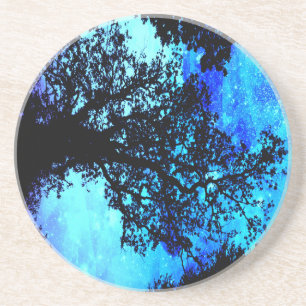 Black Trees Turquoise Periwinkle Space Coaster