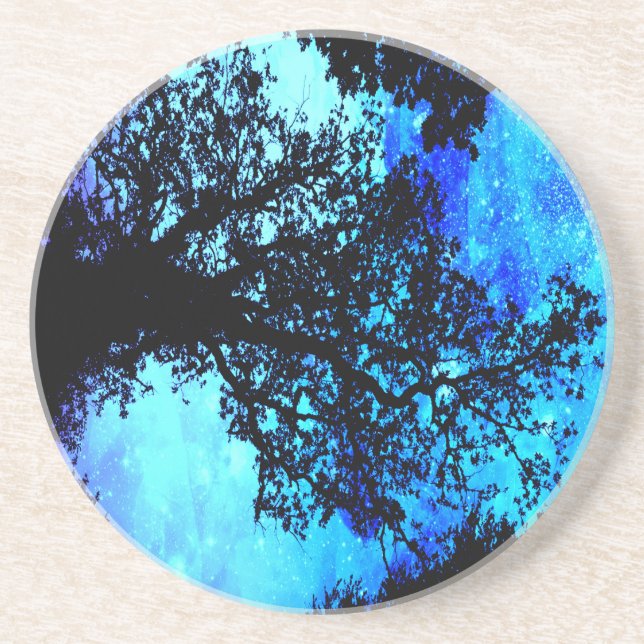 Black Trees Turquoise Periwinkle Space Coaster (Front)