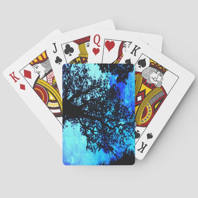 Black Trees Turquoise Periwinkle Space Playing Cards (Back)
