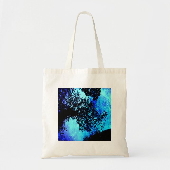 Black Trees Turquoise Periwinkle Space Tote Bag (Front)
