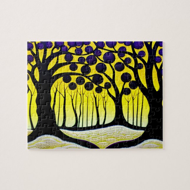 Black Trees with purple Under Yellow Sky Jigsaw Puzzle (Horizontal)