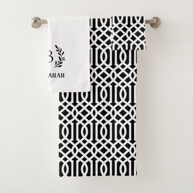 Black Trellis and Branch Monogram | Farmhouse Bath Towel Set (Insitu)