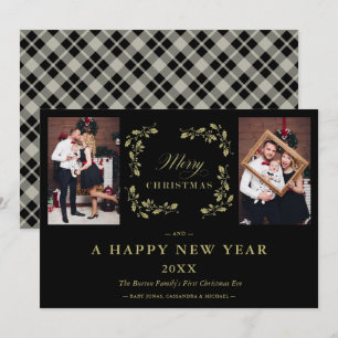 Black Trend Elegant Chic Christmas 2 Photos Family Holiday Card