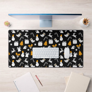 Black Trendy Christmas Seamless Pattern Desk Mat