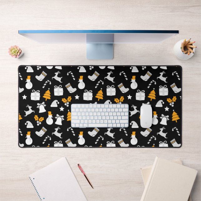 Black Trendy Christmas Seamless Pattern Desk Mat (Office 1)