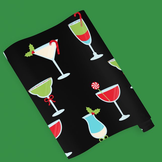 Black Trendy Cocktail Party  Holiday Christmas Wrapping Paper (Creator Uploaded)